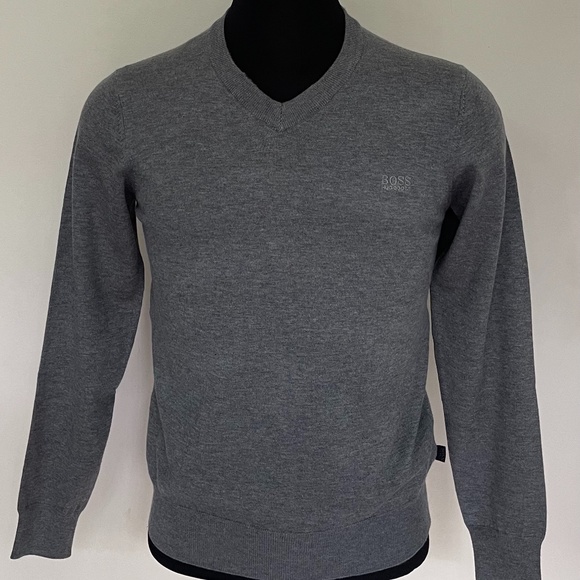 New Hugo Boss Sweater V neck Gray Wool Sweater Pullover